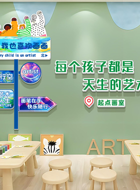 艺术学校文化墙贴儿童培训机构美术室布置创意路牌定制墙面装饰画