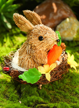 极速幼儿园森系小白兔摆件家居创意环境自然田园T装饰动物造型摆