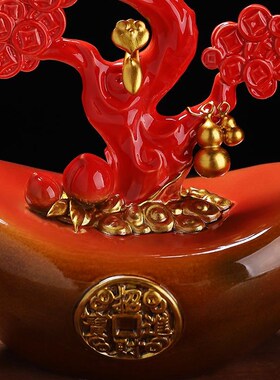 新品东方a泥土《五福临门》陶瓷花金钱树摆件公司开业礼品大气新