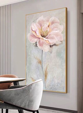 新品手绘油画《富贵牡丹》玄关挂画轻奢花卉别墅客U厅背景墙装饰