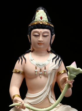 极速德化瓷文f殊普萨佛像供奉家用陶瓷文殊普贤佛像菩萨像摆件