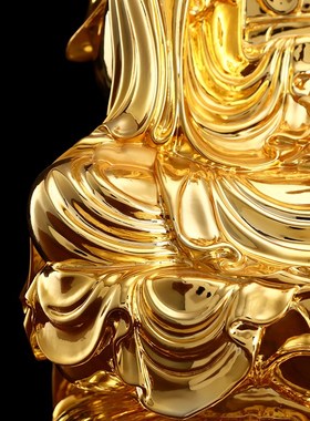 极速台湾纯铜鎏金观m音佛像 供奉 家用 观世音菩萨铜像娑婆三圣摆