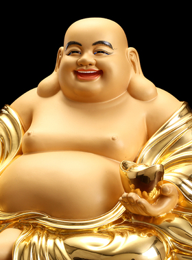 极速纯铜贴金弥勒佛像贴金大w肚宽体笑佛未来佛客厅供佛招财摆件