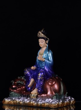 极速文殊菩萨普贤普萨p佛像华严三圣居家中式客厅装饰品工艺品玄