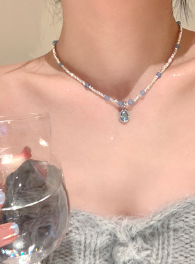 清冷水滴锆石碎银子珍珠项