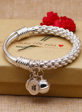 定制桂花手镯999纯银芙蓉