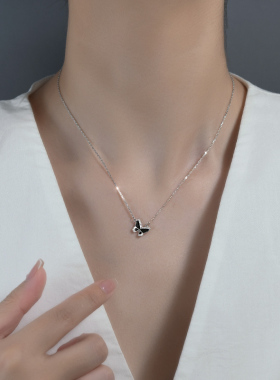 黑色蝴蝶ins925纯银项链女小众设计感锁骨链潮2024年新款