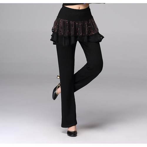 冬季加厚加绒广场舞服装新款裙裤亮片拉丁舞裤子舞蹈裤裙长裤跳舞 - 图3