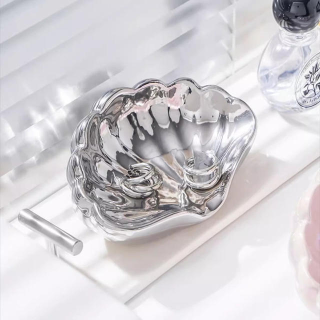 Light luxury shell soap box storage box ceramic soap box high-end ornament bathroom creative punch-free soap rack