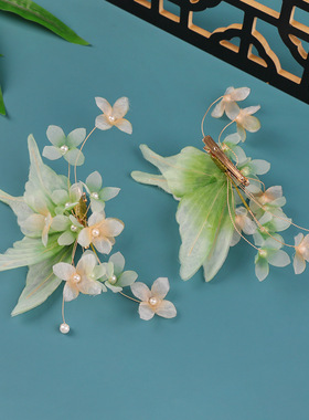 古风发饰手工制作绢花烫花渐变发夹汉服头饰甜美妆造烫花发饰百搭