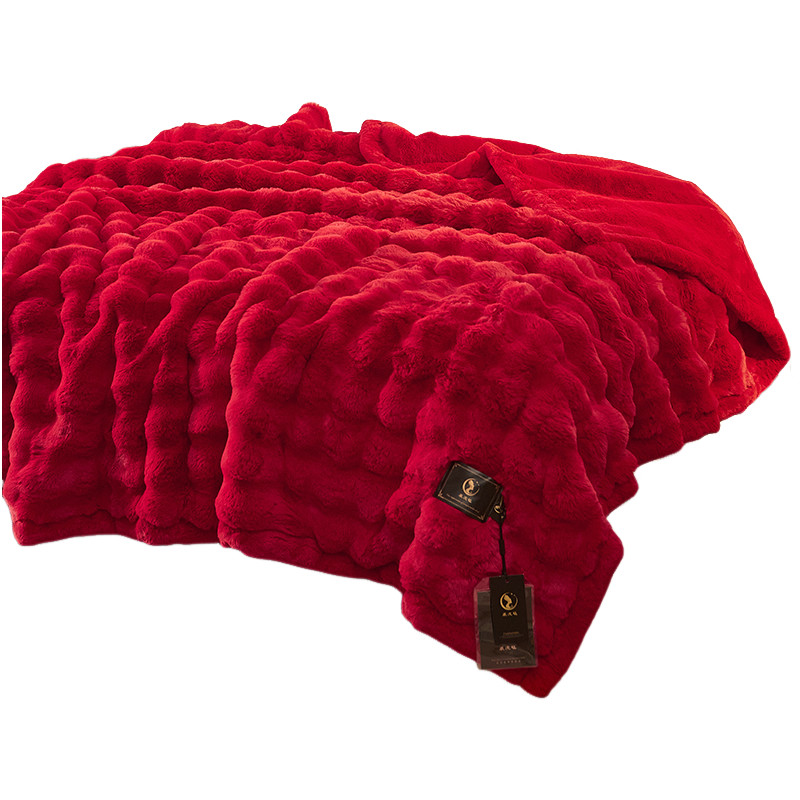 佩美高端仿兔毛毯拉舍尔双层加厚大红色盖毯结婚庆毯2m10斤礼品毯