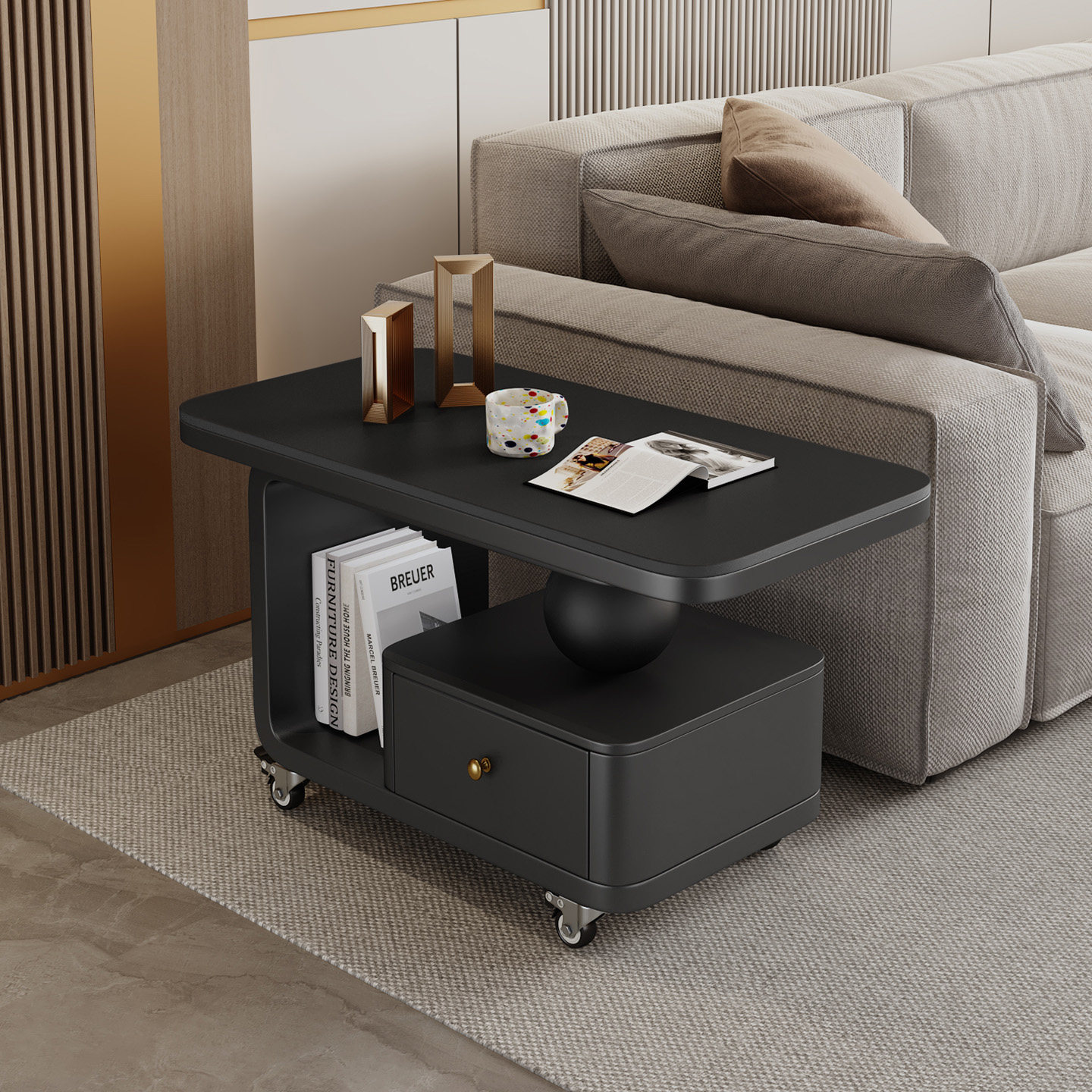 客厅家用可移动边几茶几小推车2025新款轻奢高级感小户型岩板茶几,淘宝优惠券,粉丝福利购,淘宝优惠卷