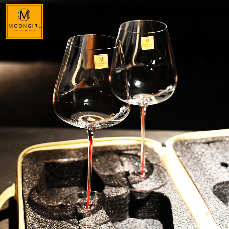 Moongril手工彩色杆轻奢超薄水晶玻璃高脚红酒杯白葡萄酒杯子套装,淘宝优惠券,粉丝福利购,淘宝优惠卷