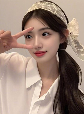 甜美芭蕾风蕾丝蝴蝶结丝带宽边发箍女田园风夏季超仙拍照绑发发饰