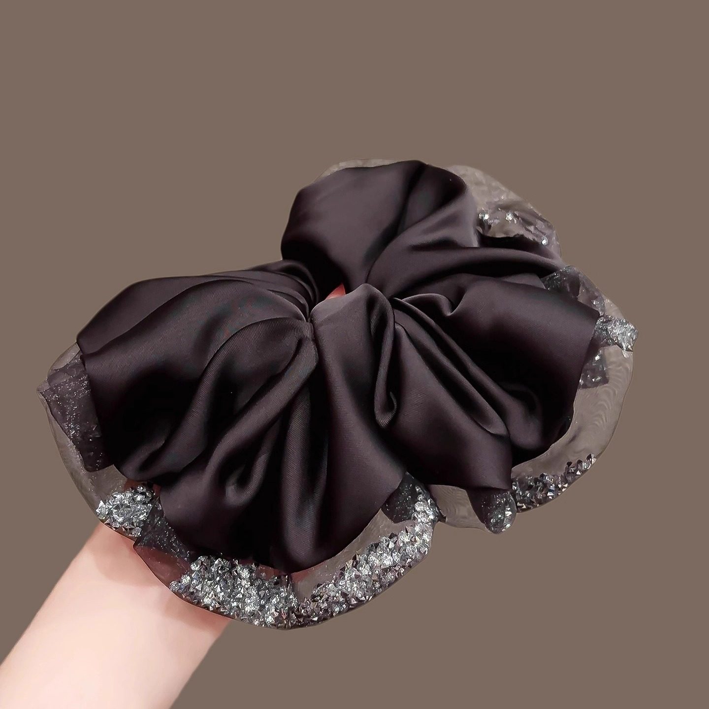 高级感水钻纱边缎面肥肠圈新款气质扎发头绳高档大号皮筋头花发圈,淘宝优惠券,粉丝福利购,淘宝优惠卷