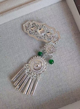 一步一响~复古仿苗银小众民族风女银色流苏发夹新中式设计感发饰