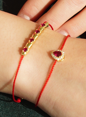 suns 灵蛇系列 满钻水滴型蛇眸红绳手链 银材质18K金色