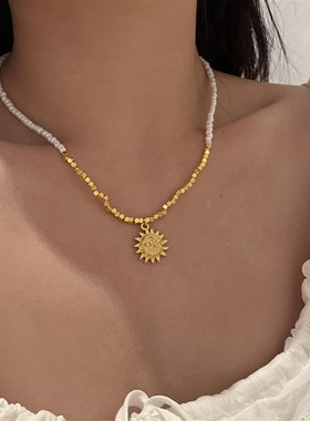 极速moon sun necklace niche design retro simple claVvicle ch