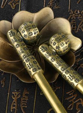 吉祥福字黄铜做旧烟斗烟嘴男老式黄铜烟杆烟锅通用工艺品收藏摆件