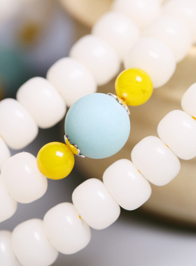 极速白玉菩提子手串女手链菩提根文玩配饰佛珠108颗项Z链长款蓝花