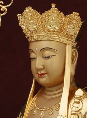 极速纯铜a地藏王菩萨像铜贴金镶钻九华山地藏菩萨佛像娑婆三圣摆