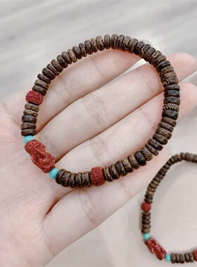 极速鸡翅木搭配朱砂貔p貅六字真言珠子女款单圈女款手链 小众鸡翅