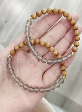 极速灰玛瑙搭配老山檀女款单圈女款手链 IAB版手串 有香味 小众木