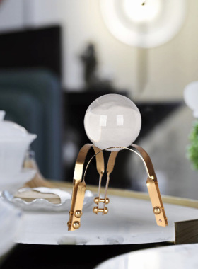 极速欧式创意客厅软装饰品水晶球摆件金J属三角底座家居水晶球工