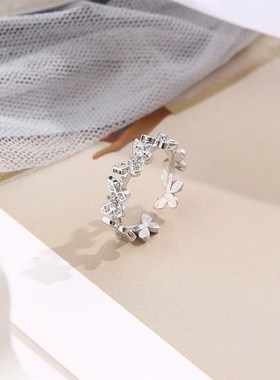 极速Butterfly mopening ring Womens 蝴蝶开口戒指锆石戒指女