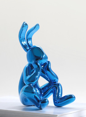 极速现代轻奢电镀银色蓝色卡通思考兔子摆件样板间电视Z柜装饰小