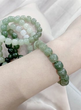 极速天然和田玉冰透湖水绿渐变色老型珠女款手R链 深浅每条不同随
