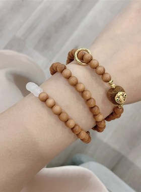 极速老山b檀搭配白玉三圈女款手链 女款多圈手串 有香味的女款手