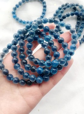 极速天然a蓝糖心玛瑙圆珠女款手链 女款水晶手串 雾霾蓝黑色蓝沁