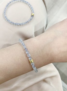 极速天然a冰种海蓝宝小颗粒女款单圈女款手链 浅蓝色手串 淡淡夏