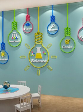 新品英语角教室实验区科学技术墙面班幼儿园环P创主题装饰成品文