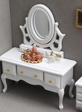 1:12娃娃屋dollhouse迷你家具模型摆件白色卧室微场景床梳妆台柜