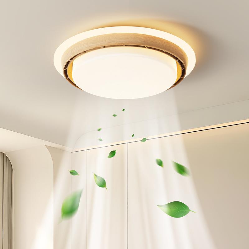 中古风无叶风扇灯胡桃木色简约现代静音儿童房卧室书房吸顶风扇灯 - 图0