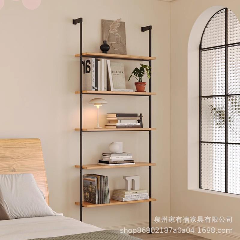 意式极简书架隔板展示架中古风客厅陈列铁艺置物架一体式靠墙书柜 - 图3