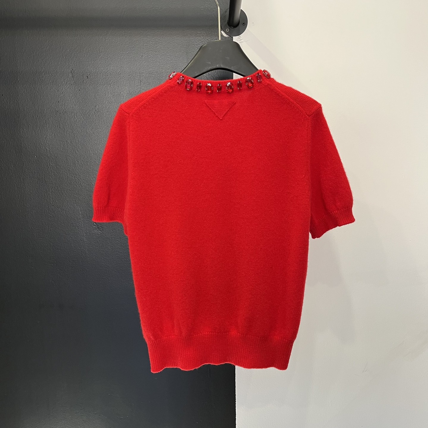 欧货复古风红色短袖绵羊毛衫2026春季钉珠圆领针织衫女士T恤上衣,淘宝优惠券,粉丝福利购,淘宝优惠卷