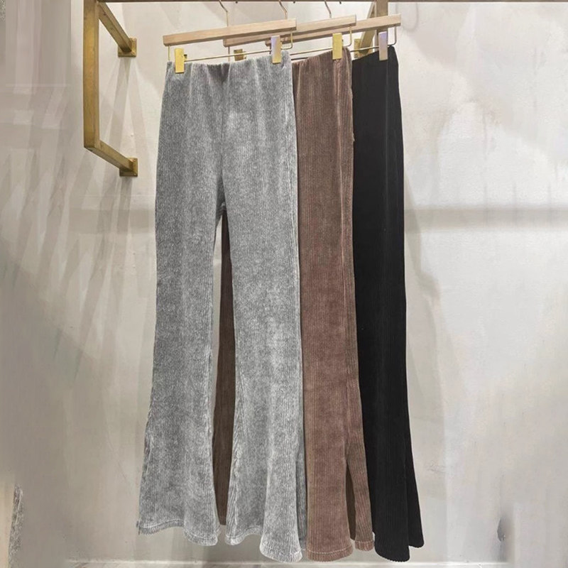 美式复古24秋季新款松紧腰高腰灯芯绒开叉显瘦微喇休闲丝绒长裤女,淘宝优惠券,粉丝福利购,淘宝优惠卷