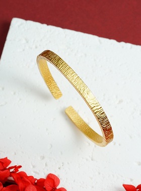 足金品质真沙金古法树纹女手镯