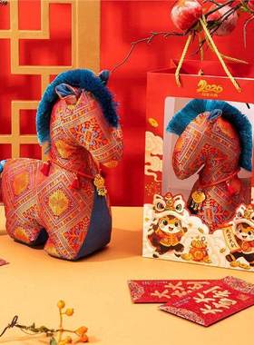 电视机上的小摆件中号宋锦小马摆