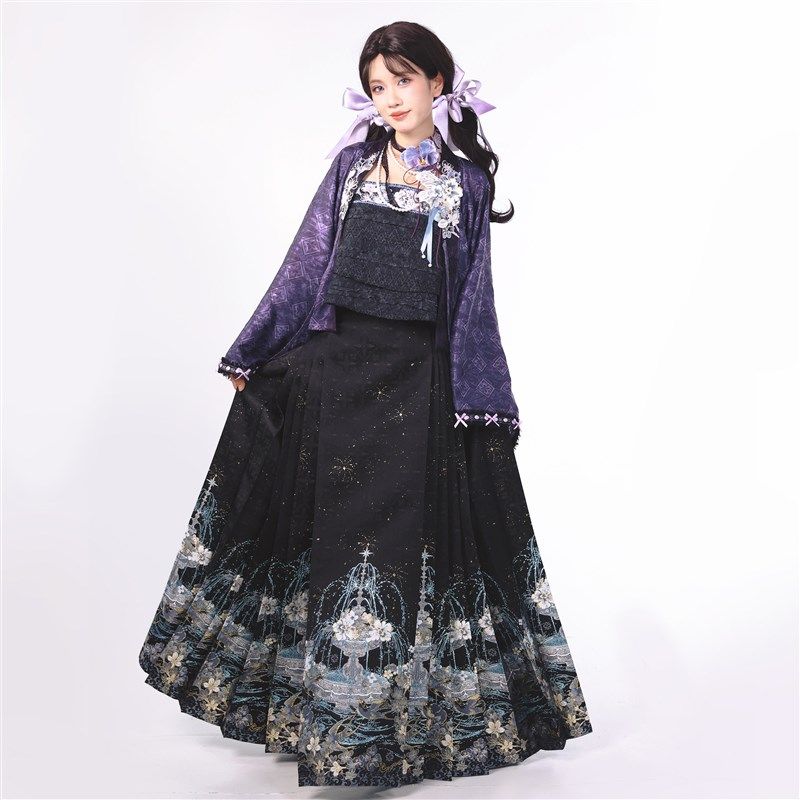 月渺境[灵愿泉]黑色马面裙套装女吊带汉洋折衷2025新款汉服新中式,淘宝优惠券,粉丝福利购,淘宝优惠卷