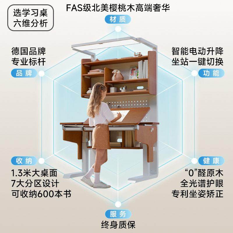 德国Sugar Swan北美樱桃木电动儿童学习桌可升降大路灯护眼书桌椅,淘宝优惠券,粉丝福利购,淘宝优惠卷