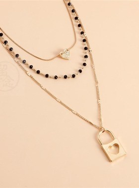 极速~Jewelry fashion multi-layer black zircon Qlock Pendant