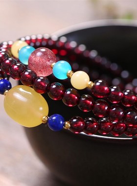 极速手链手串天然红石榴石多圈礼物石碧玺女10R8颗佛珠新款女人酒