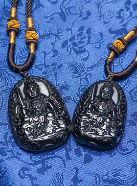 极速文殊菩萨吊坠冰种黑曜石本命佛E属兔十二生肖八大守护神项链