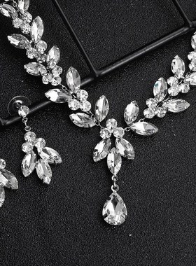 极速项链耳环套组婚纱新娘首饰饰品礼服配饰简约T锆石结婚欧美气