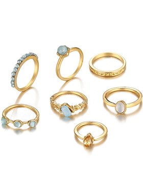 极速7pcs set rings womenE 镶嵌水钻食指指环7件套装组合水滴关