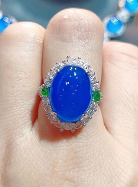 极速戒指绿玉髓女天m然帝王戒款翡翠戒指阳镶嵌冰玛瑙玉石开口可